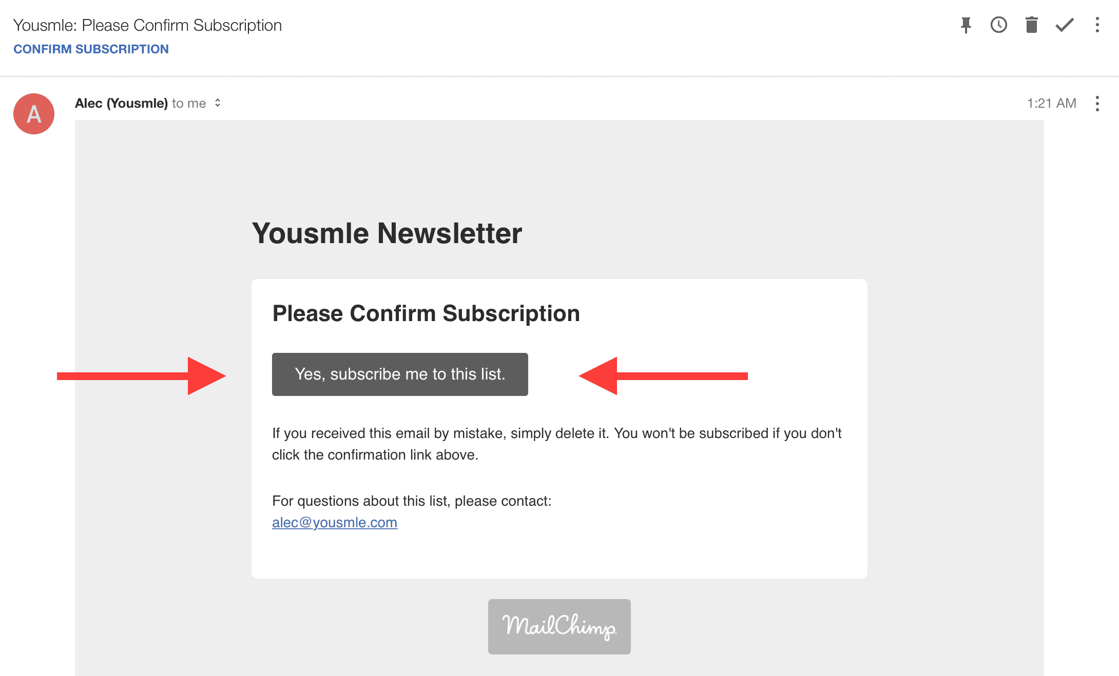 Confirm Yousmle Mailing List