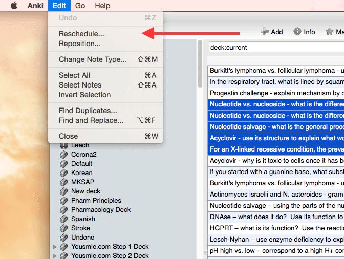 Select Reschedule Anki