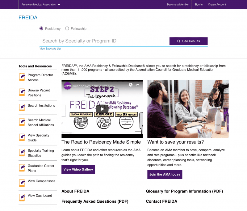 FREIDA Homepage