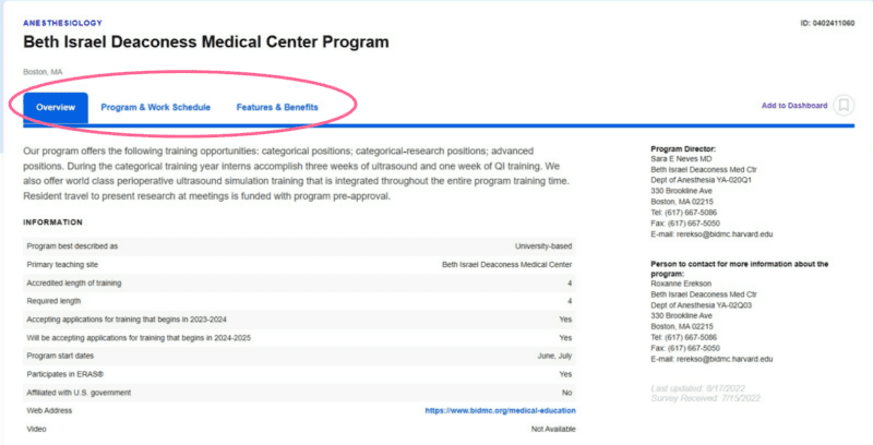 FREIDA Beth Israel Program Example