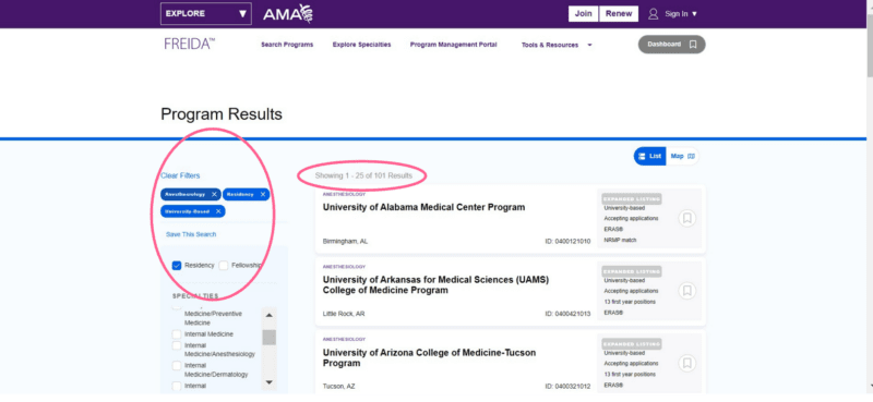 FREIDA University-Based Programs