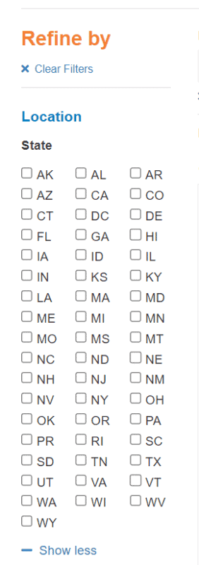 Residency Explorer Filter by State