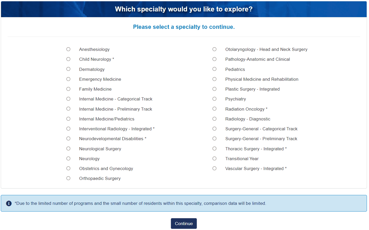 Residency Explorer Choose a Specialty 